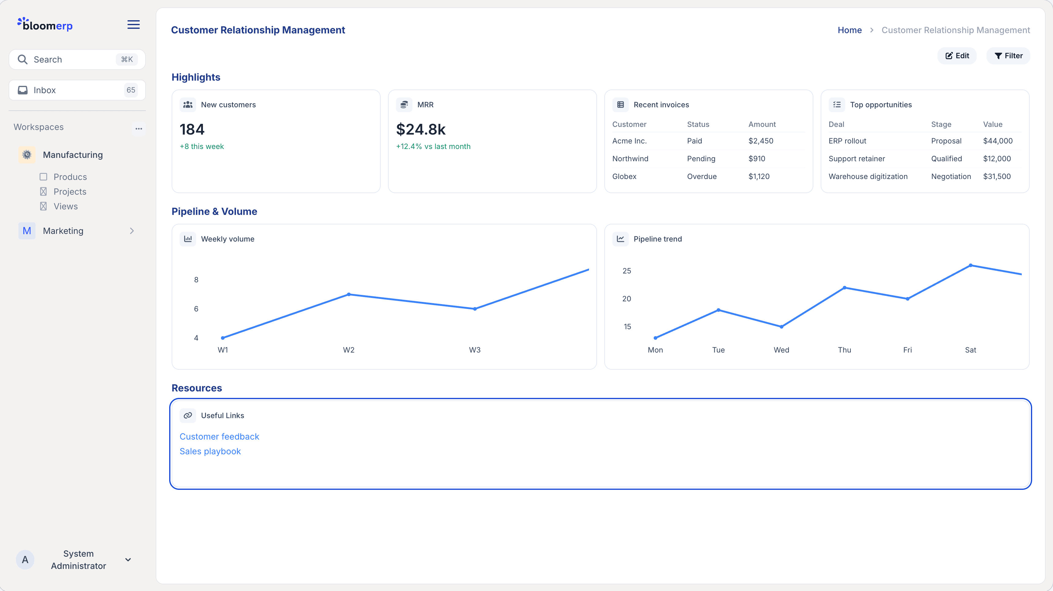 Bloomerp workspace preview